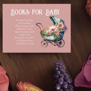 Pink Vintage Pram Books For Baby Enclosure Card
