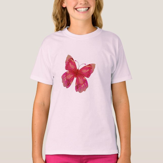 Pink Vintage pretty butterfly art T-Shirt (Front)