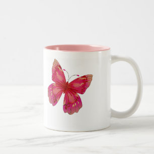 Pink Vintage pretty butterfly art Two-Tone Coffee Mug