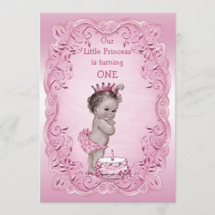 Pink Vintage Princess 1st Birthday Party Invitation