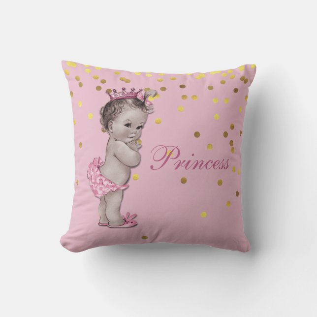Pink Vintage Princess Baby Gold Confetti Cushion (Front)