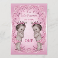 Pink Vintage Princess Twins 1st Birthday