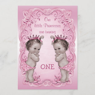 Pink Vintage Princess Twins 1st Birthday Invitation