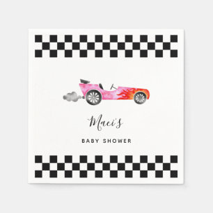 Pink Vintage Race Car Baby Shower Napkin