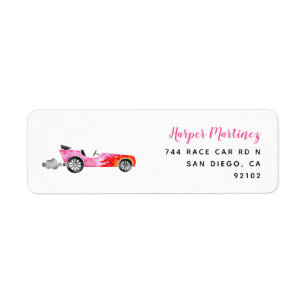 Pink Vintage Race Car Return Address   Label