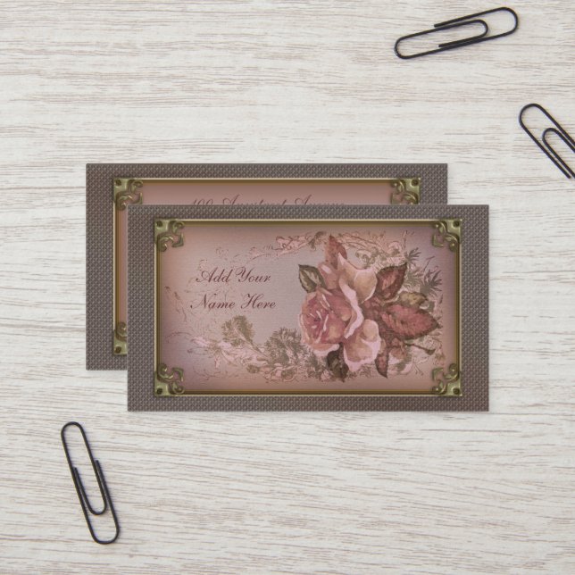 Pink Vintage Rose Business Card (Front/Back In Situ)