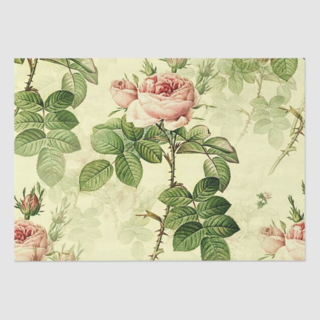 Pink Vintage Rose Design Decoupage Tissue Paper (Front)