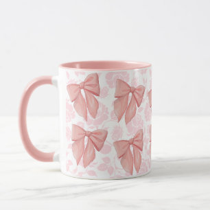 Pink Vintage Rose Floral Coquette Girly Bow Mug