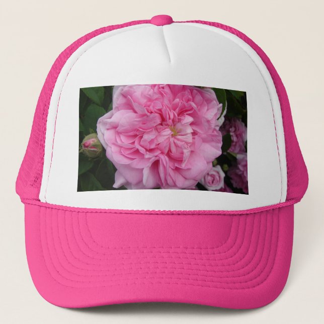 Pink Vintage Rose floral Flowers Trucker Hat (Front)