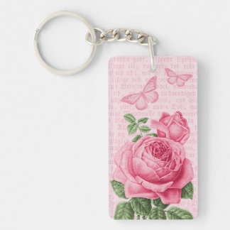 Pink vintage rose girly keychain w/ butterflies