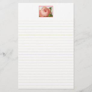 Pink Vintage Rose Lined Stationery