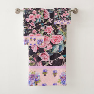 Pink Vintage Rose Roses Watercolor Mum Mothers Bath Towel Set