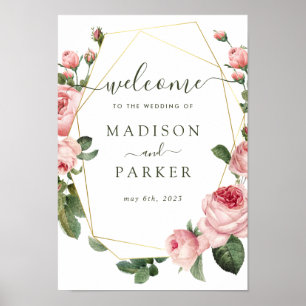 Pink Vintage Rose Wedding Poster