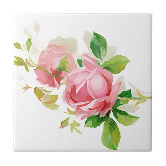 Pink vintage roses ceramic tile