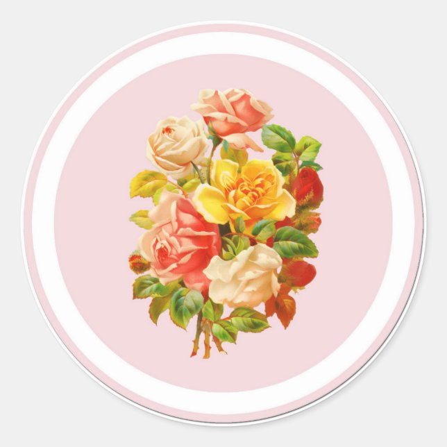 Pink Vintage Roses Classic Round Sticker (Front)
