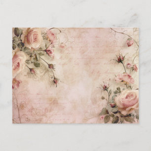 Pink Vintage Roses Decoupage Pattern  Postcard