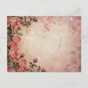 Pink Vintage Roses Decoupage Pattern Postcard