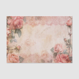 Pink Vintage Roses Decoupage Pattern Tissue Paper