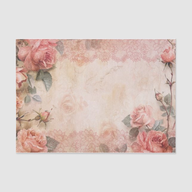 Pink Vintage Roses Decoupage Pattern Tissue Paper (Front)