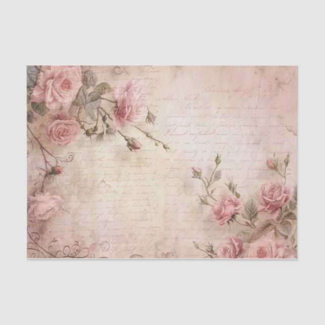 Pink Vintage Roses Decoupage Pattern Tissue Paper (Front)