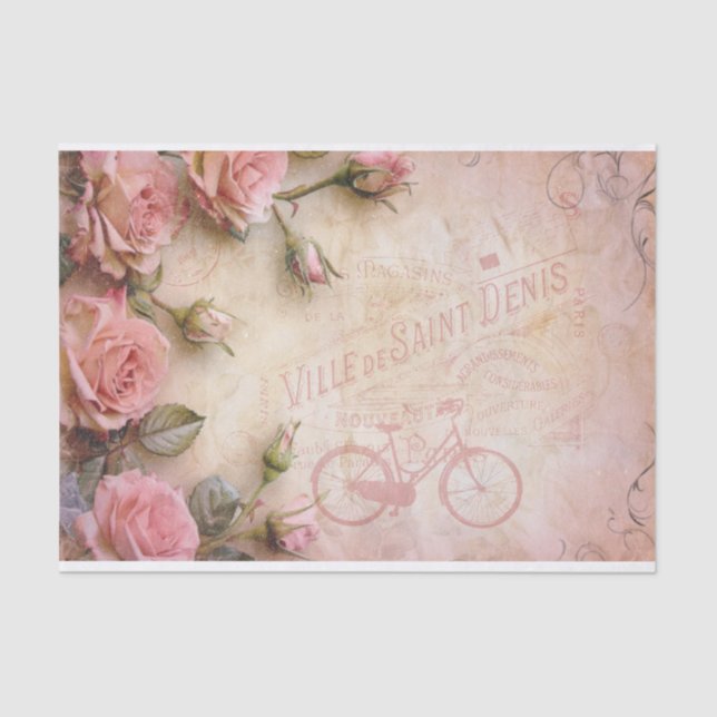 Pink Vintage Roses Decoupage Pattern  Tissue Paper (Front)