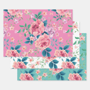 Pink vintage roses pattern custom background wrapping paper sheet