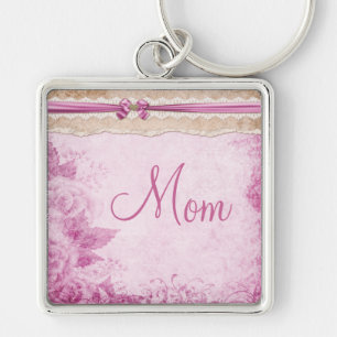Pink Vintage Roses & Ribbon Mum Key Chain