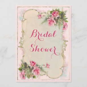 Pink Vintage Roses Shabby Chic Bridal Shower Invitation