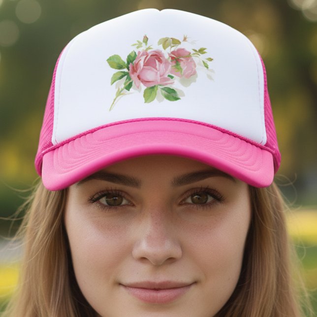 Pink vintage roses trucker hat (Creator Uploaded)