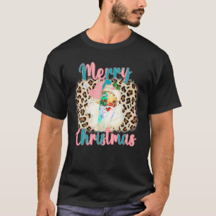 Pink Vintage Santa Claus Merry Christmas Leopard T-Shirt