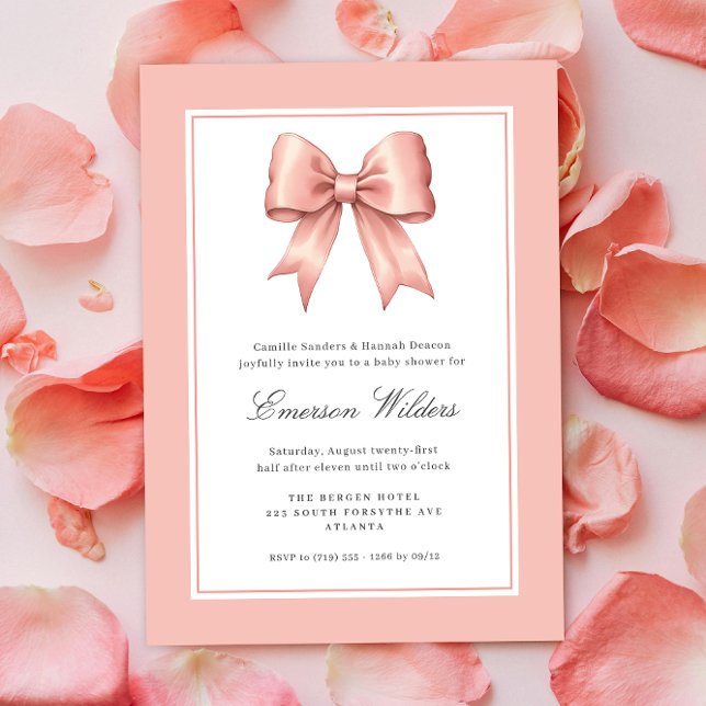 Pink Vintage Satin Bow Baby Girl Shower Invitation (Creator Uploaded)