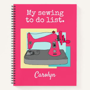 Pink vintage sewing machine to do list, your name notebook