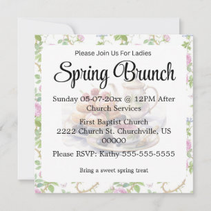 Pink Vintage Style Ladies Floral Spring Brunch Invitation