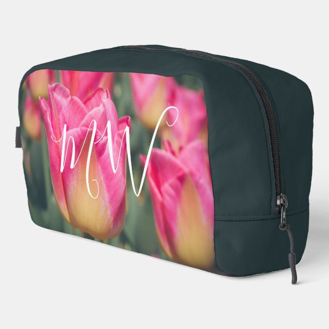 Pink vintage style spring tulips  dopp kit (Right Corner)