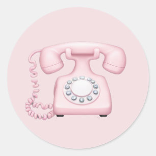 Pink Vintage Telephone Emoji Art Classic Round Sticker