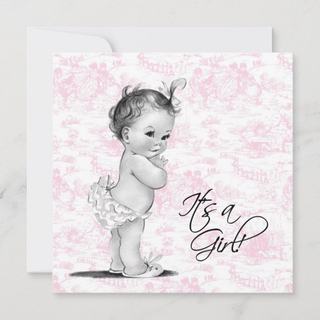 Pink Vintage Toile Baby Girl Shower Invitation (Front)