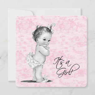 Pink Vintage Toile Baby Girl Shower Invitation