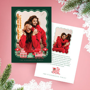 Pink Vintage Train Christmas Tree Delivery Photo Holiday Card