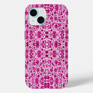 PINK VINTAGE TROPICAL FOLK ART PRINT iPhone 15 CASE