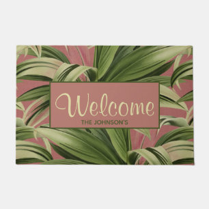 Pink Vintage Tropical Palm Doormat