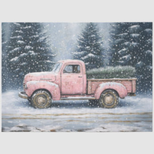 Pink Vintage Truck Christmas Tree Decoupage Tissue Paper