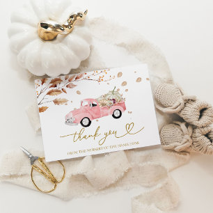 Pink Vintage Truck Fall Baby Shower Thank You Invitation