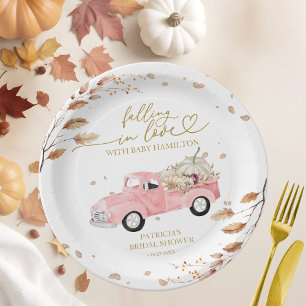 Pink Vintage Truck Fall Girl Baby Shower Paper Plate