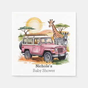 Pink Vintage Truck with Safari Animals Baby Shower Napkin