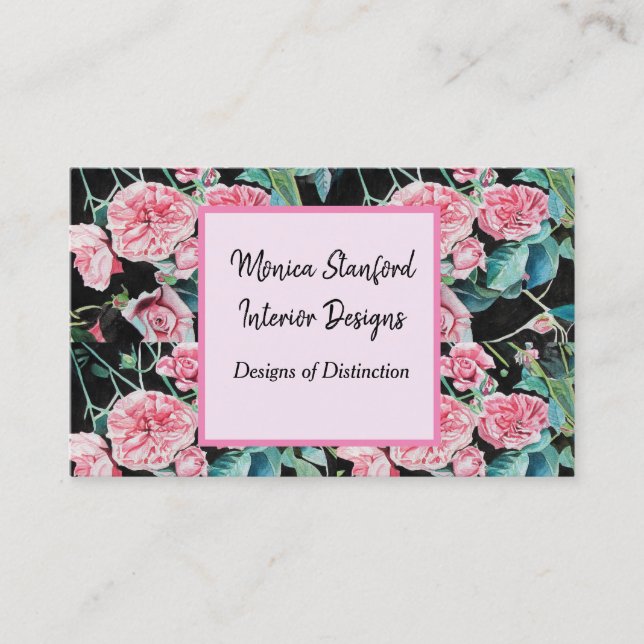 Pink Vintage Victorian Roses Business Card (Front)