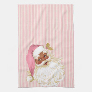 Pink Vintage Victorian Santa Claus of Colour Tea Towel