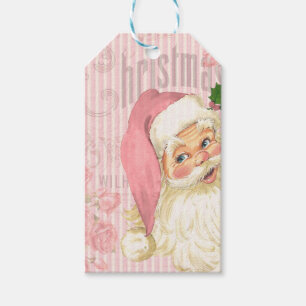 Pink Vintage Victorian Santa Claus Roses Gift Tags