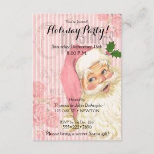 Pink Vintage Victorian Santa Claus Roses Invitation