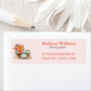 Pink Vintage Watercolor Camera Photography Return Address Label