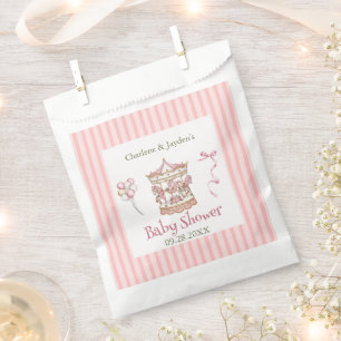 Pink Vintage Watercolor Horse Carousel Baby Shower Favour Bag